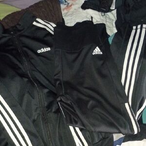 adidas Black Track Jacket and Leggings with White Three-Stripes